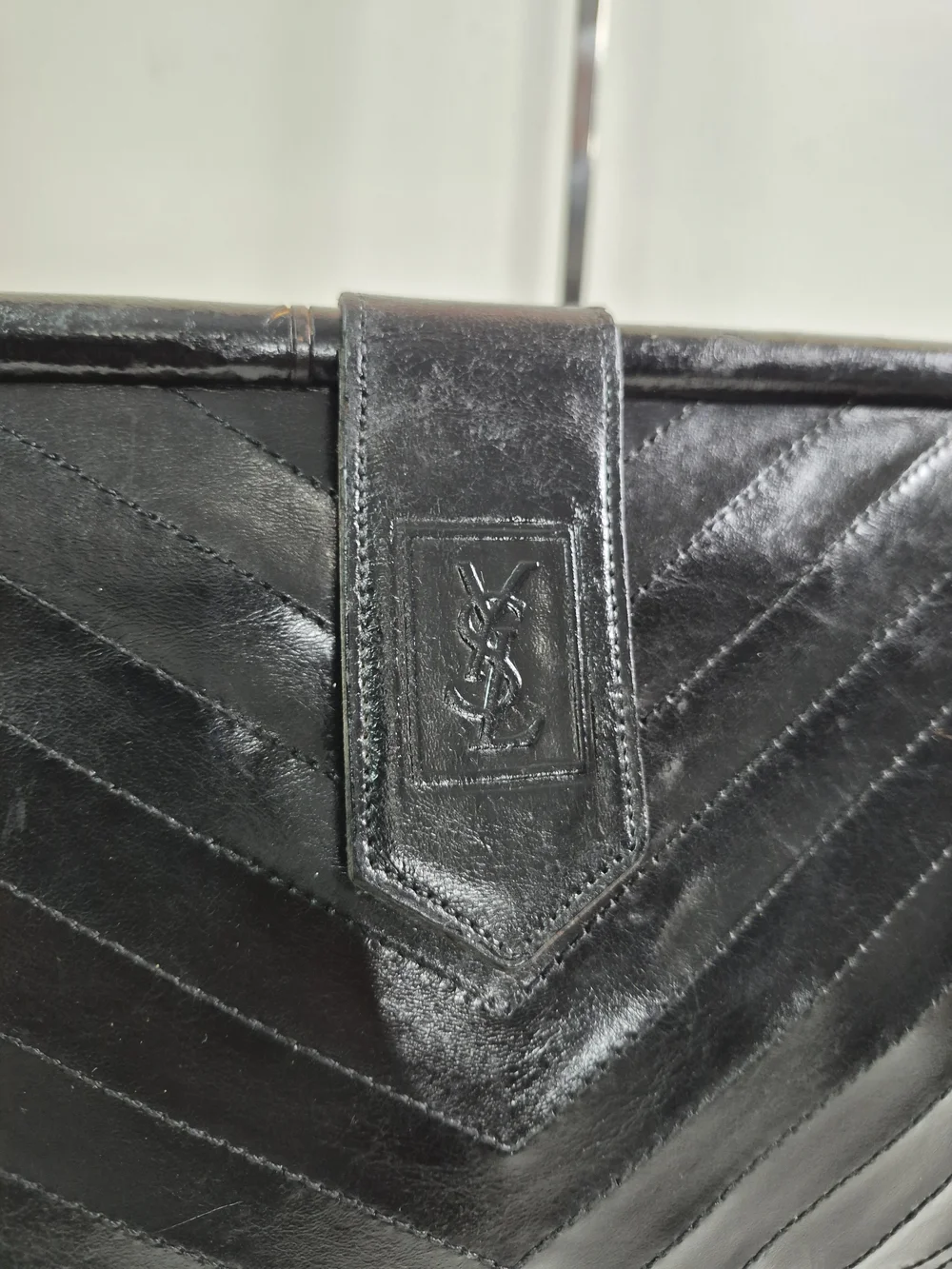 Yves Saint Laurent Black Chevron Leather Clutch - Picture 7 of 11